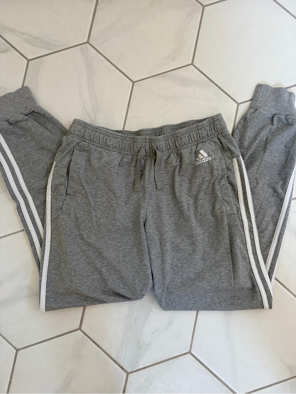 adidas Gray Essentials 3 Stripe Jogger Pants